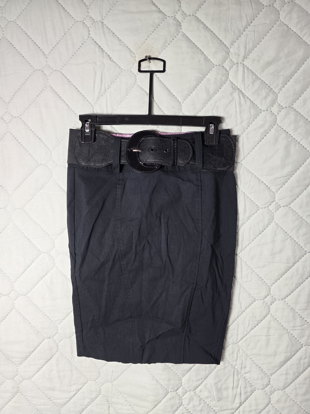 Classic Black Pencil Skirt with Waist Belt